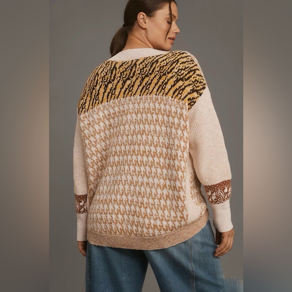 Pilcro by Anthropologie Mash-Up Tiger Cardigan Sweater Size XLarge - Picture 2 of 14